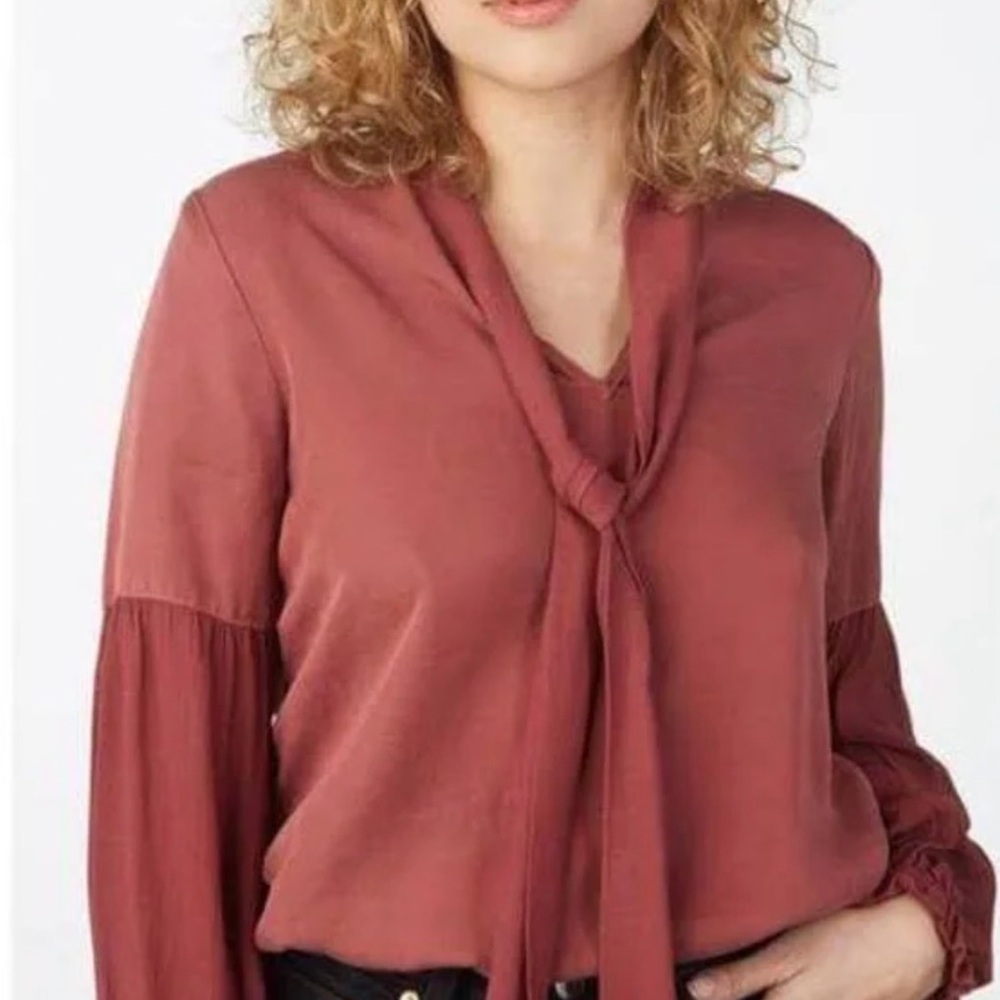 Elegant Tie-Neck Blouse in Terracotta